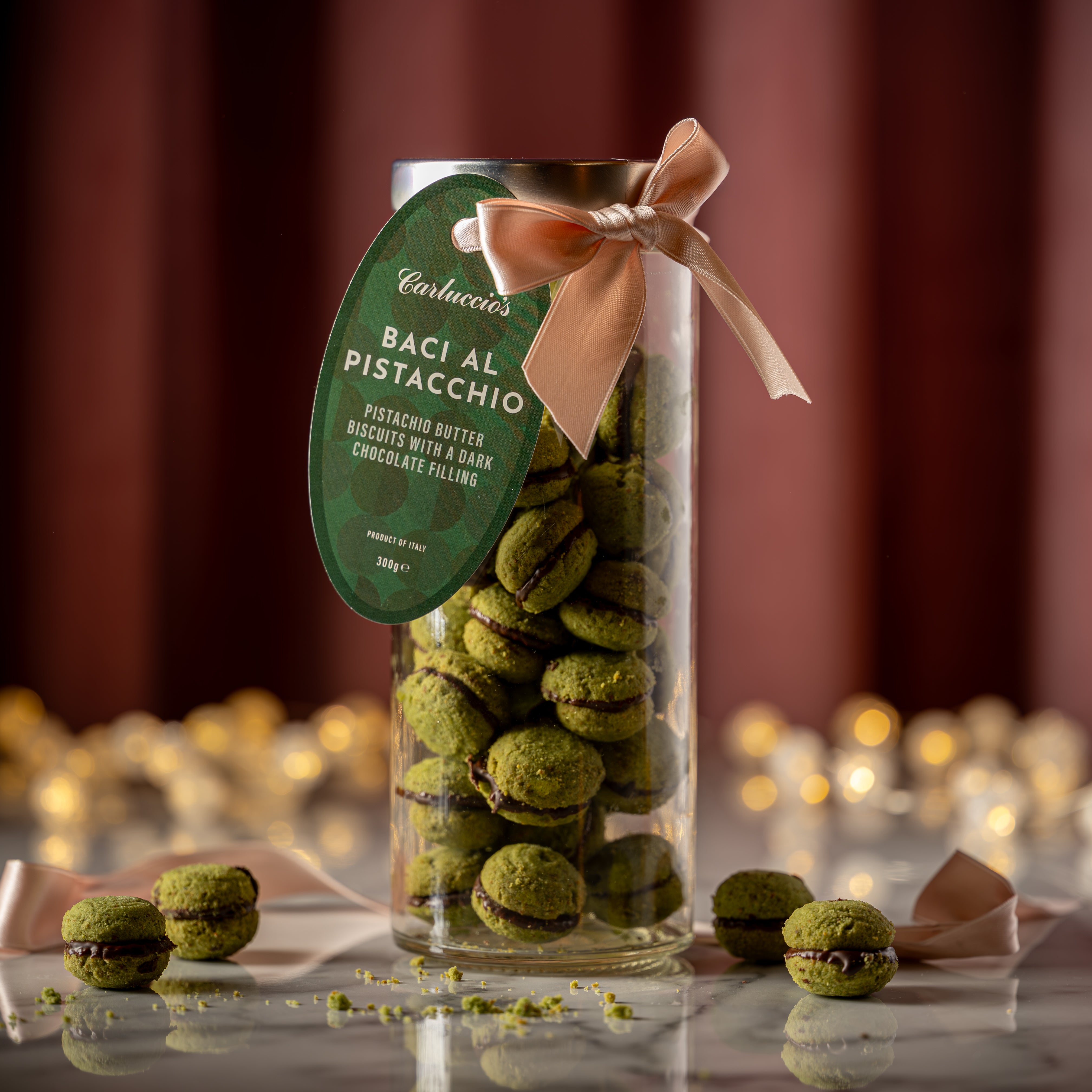 Baci al Pistacchio - Pistachio & Butter Biscuits with Dark Chocolate Filling, 300g