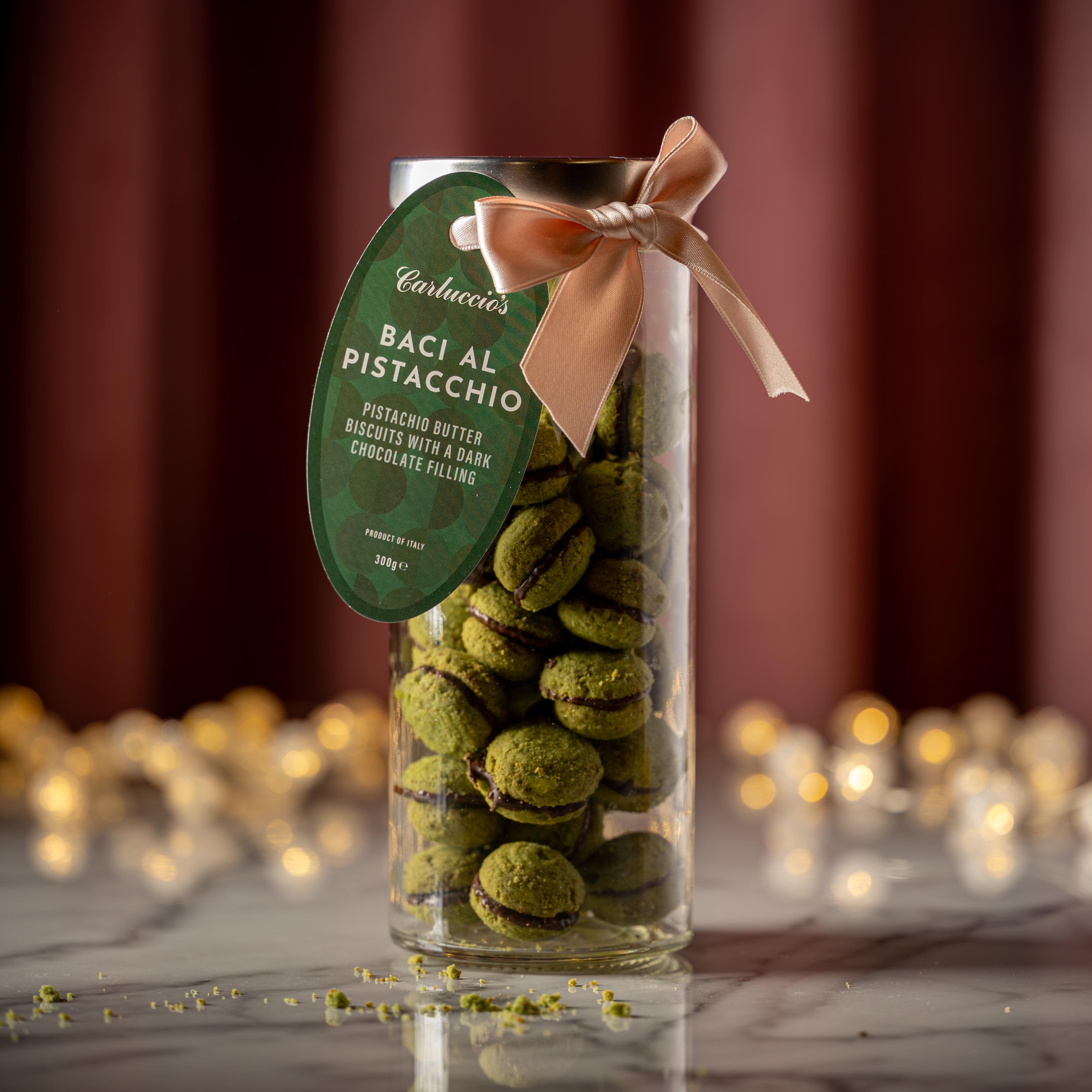 Baci al Pistacchio - Pistachio & Butter Biscuits with Dark Chocolate Filling, 300g