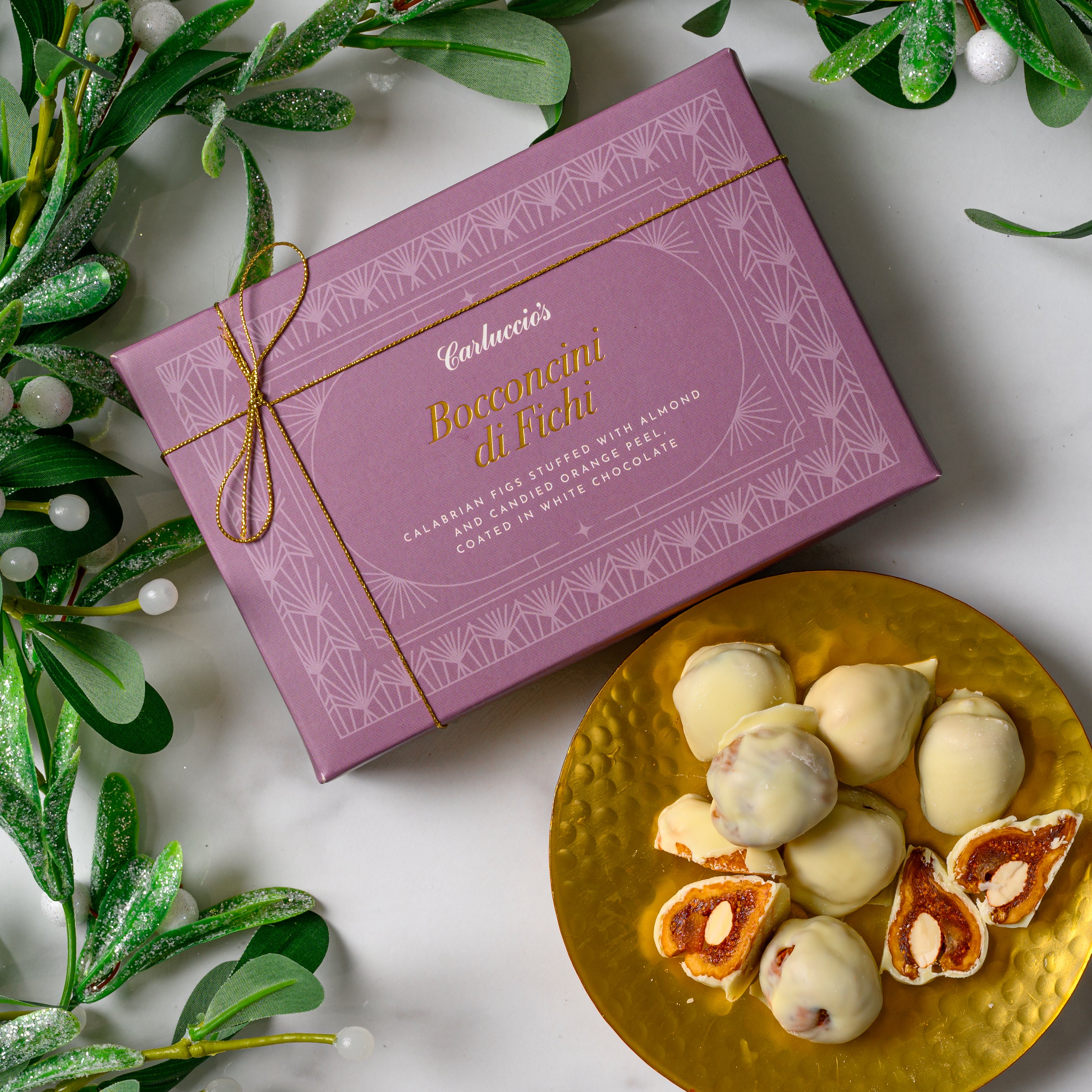 Bocconcini di Fichi - Calabrian Figs Stuffed with Almond and Candied Orange Peel, Coated in White Chocolate, 200g