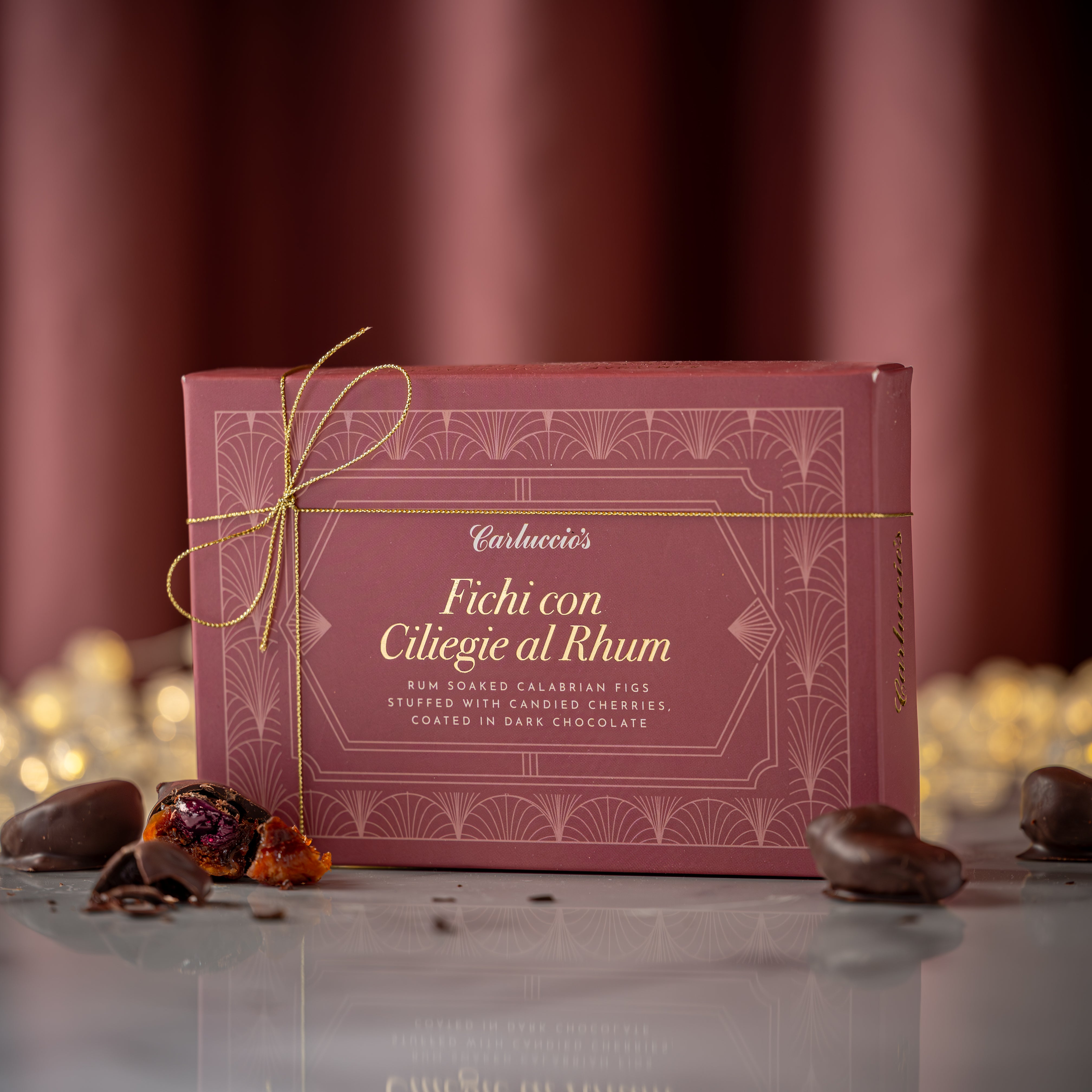 Fichi con Ciliegie al Rhum - Rum soaked  Calabrian figs stuffed with cherries, coated in dark chocolate, 200g