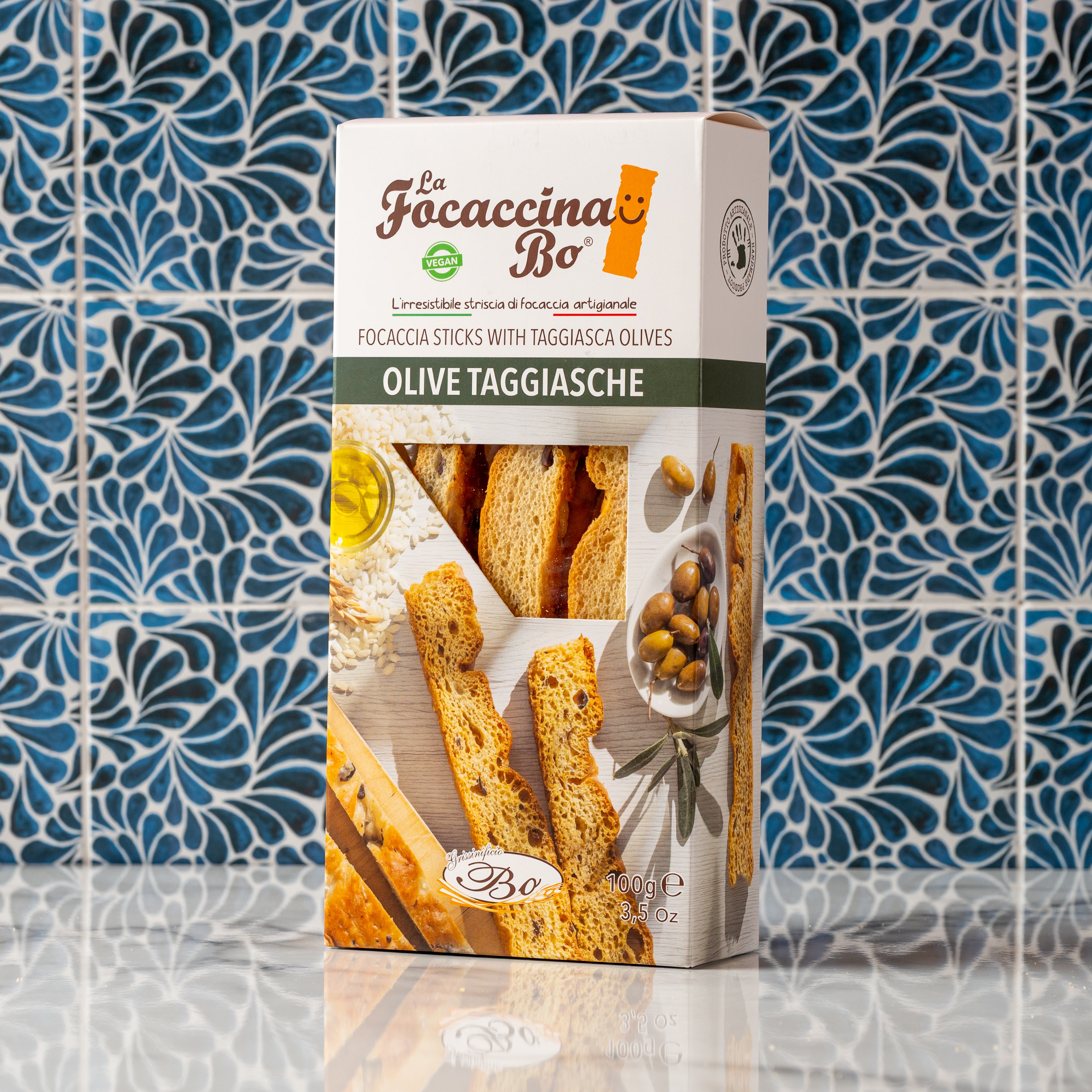 Focaccina Taggiasca Olive - Handmade Focaccia Breadsticks, 100g