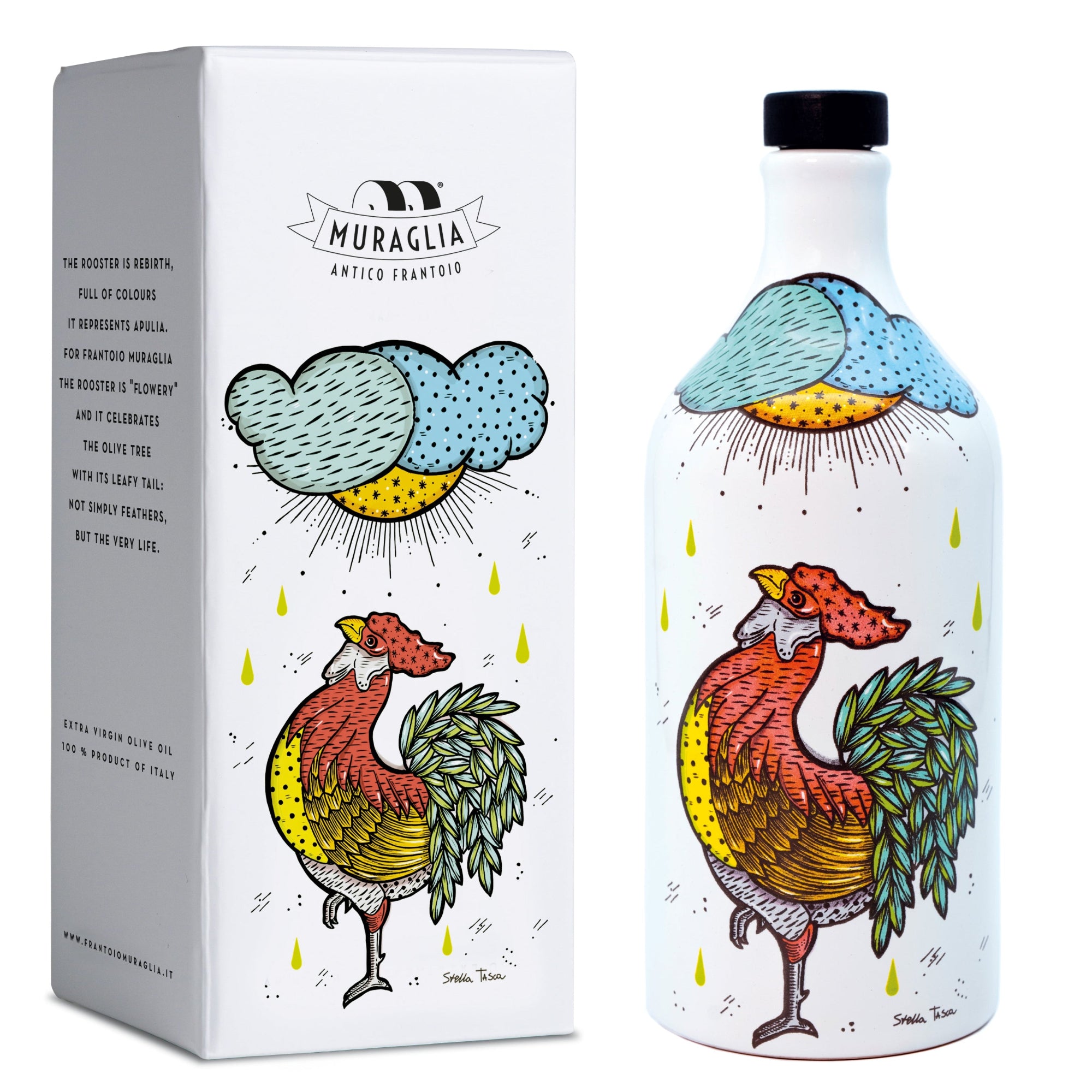 The Rooster (Il Gallo) -  Limited Edition - Muraglia Extra Virgin Olive Oil, 500ml, Hand Painted Ceramic Bottle