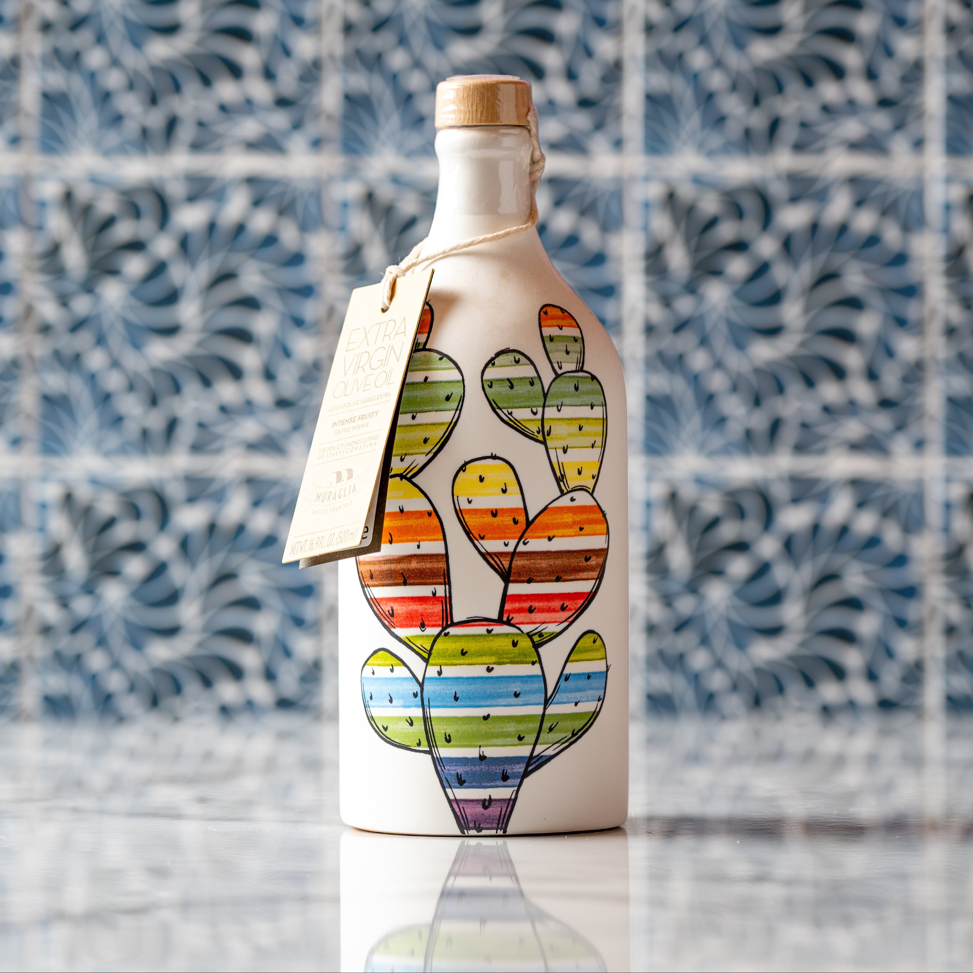 Muraglia, Extra Virgin Olive Oil. Hand Painted Cactus Bottle, 500ml