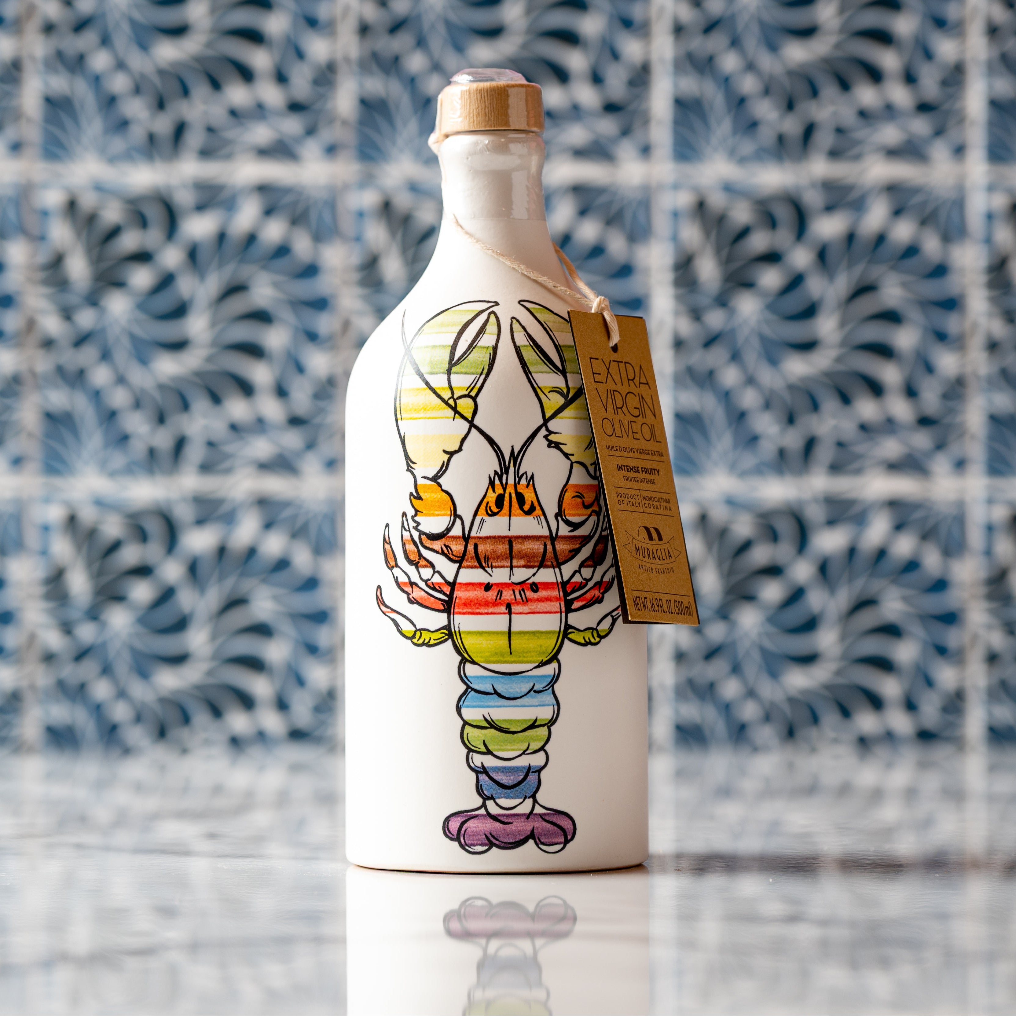 Muraglia, Extra Virgin Olive Oil. Hand Painted Lobster Bottle, 500ml