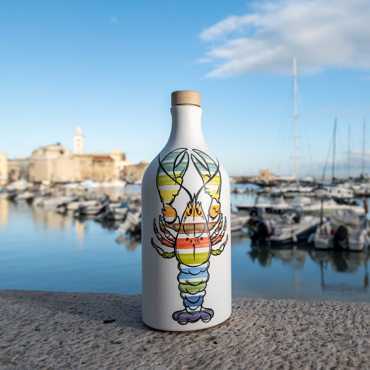Muraglia, Extra Virgin Olive Oil. Hand Painted Lobster Bottle, 500ml