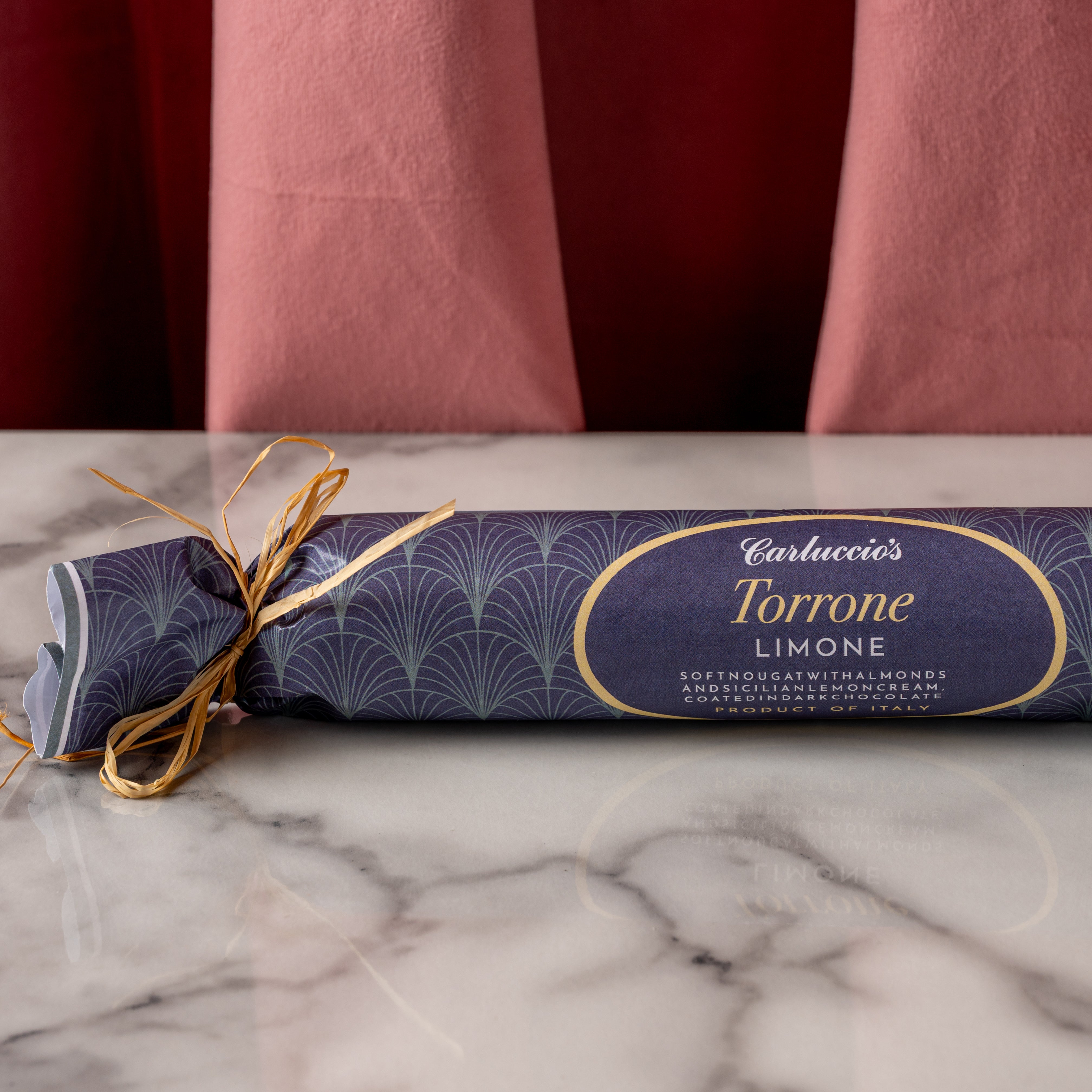 Torrone Limone - Soft nougat with almonds,  filled with Sicilian lemon cream,  covered in dark chocolate, 150g